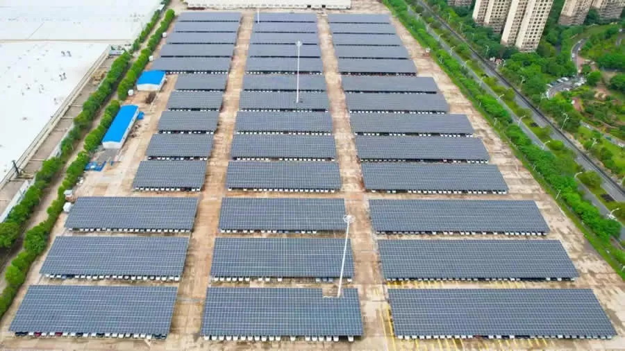 Zhuzhou BAIC Phase II Distributed Photovoltaic Carport Aerial View Effect